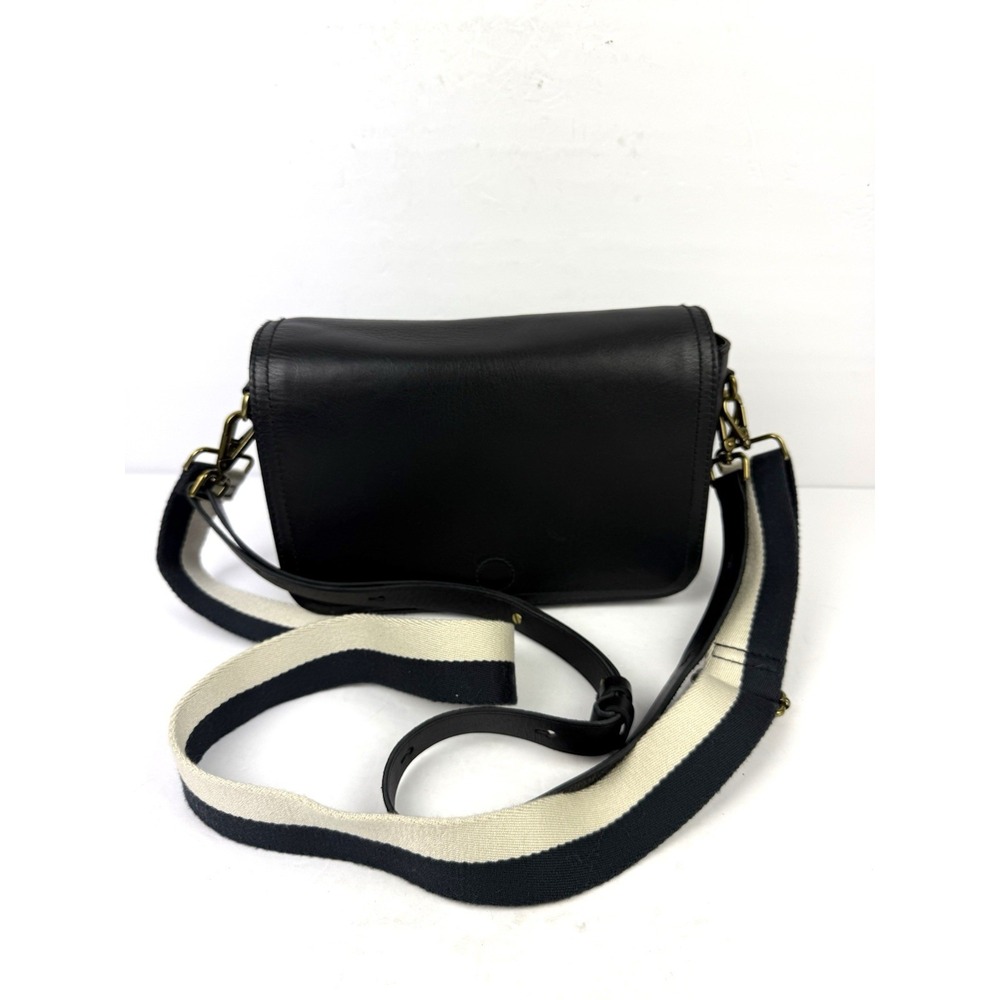 Madewell Transport Flap Shoulder Bag Black Cow Leather Handbag Purse Chic